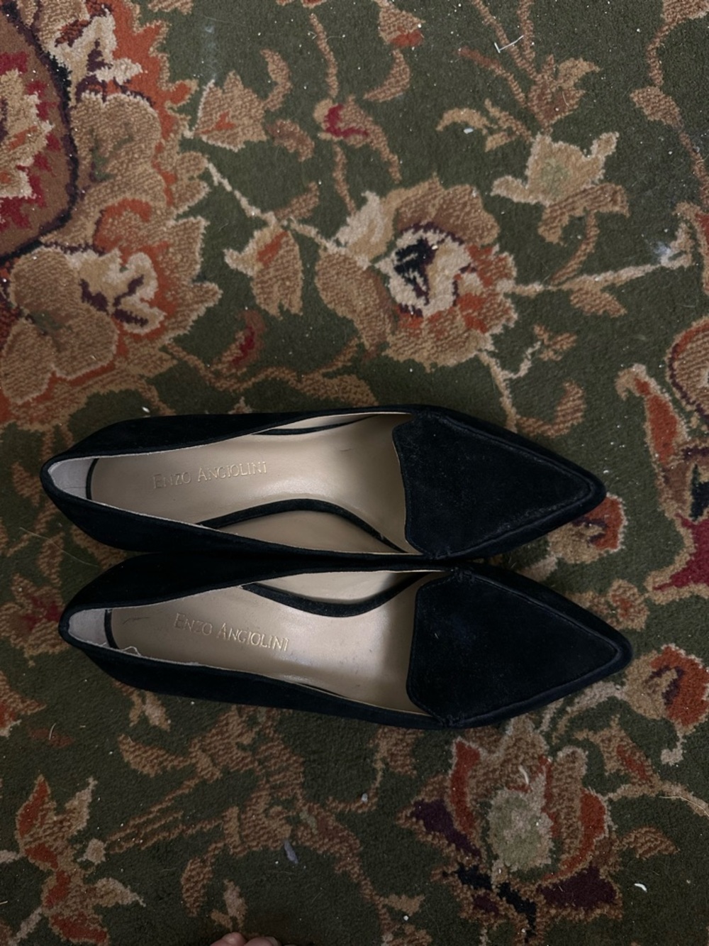 Black Suede Pointed Toe Block Heel Pumps - Picture 8 of 8